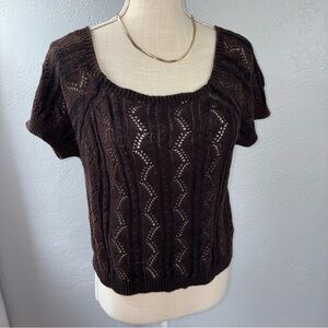 POL Anthropologie Brown Knit Short Sleeve Shirt size Large